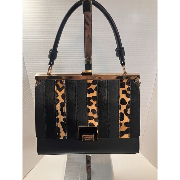 Faux Leather Leopard Calf Hair Dune London Womens Purse Satchel HandBag Black - Picture 1 of 10